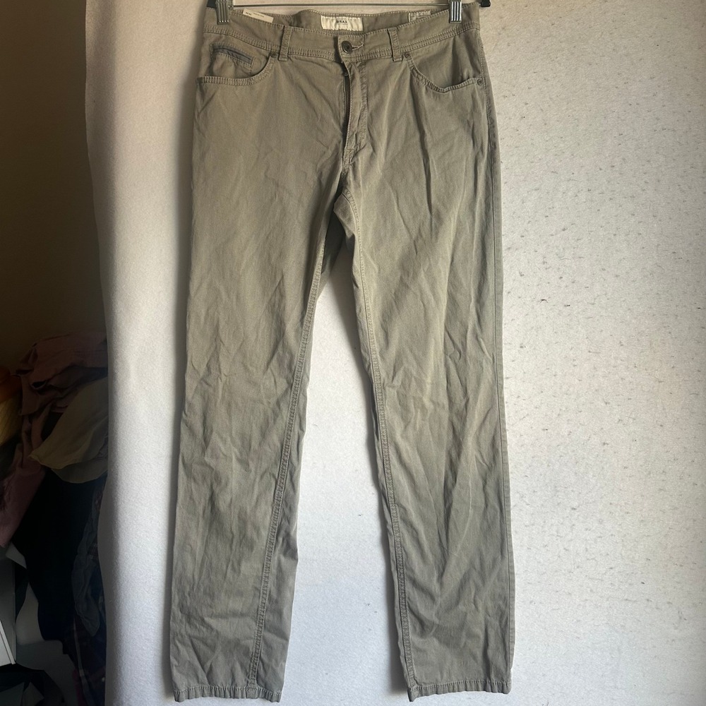 Brax Feel Good Cooper Fancy Regular Fit Khaki Tan Pants Mens 34/34 fits 32x32